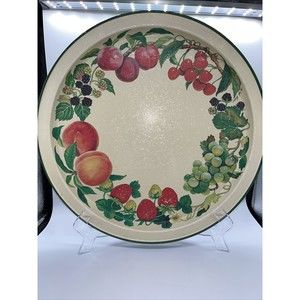 Vintage Potpourri Press Metal Tray Summer Fruits 1991 Green Red Peach 13.5”